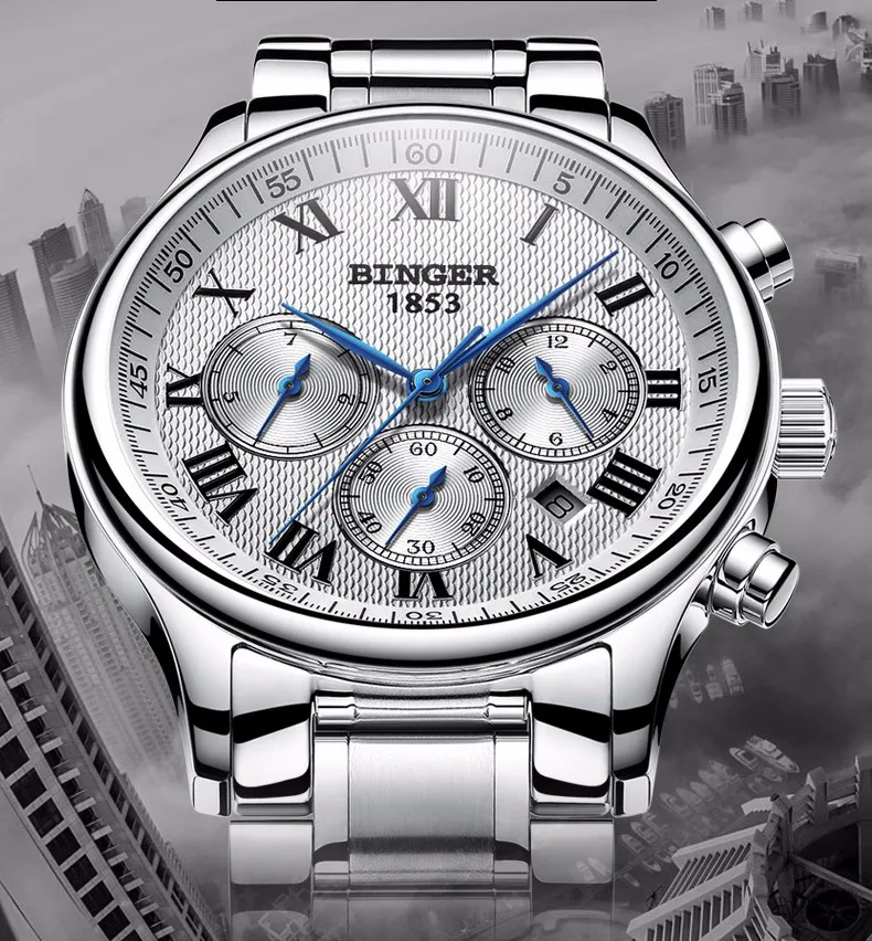 BINGER Mens High Quality Automatic mechanical Watches Men Top Brand Luxury Dive 30M Business full steel watch Man Clcok