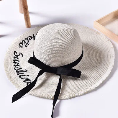 Лидер продаж, модная шляпа от солнца с бантом в стиле Хепберн, летняя шляпа с вышивкой для девочек, красивая Соломенная пляжная шляпа из рафии с большими полями - Цвет: 5