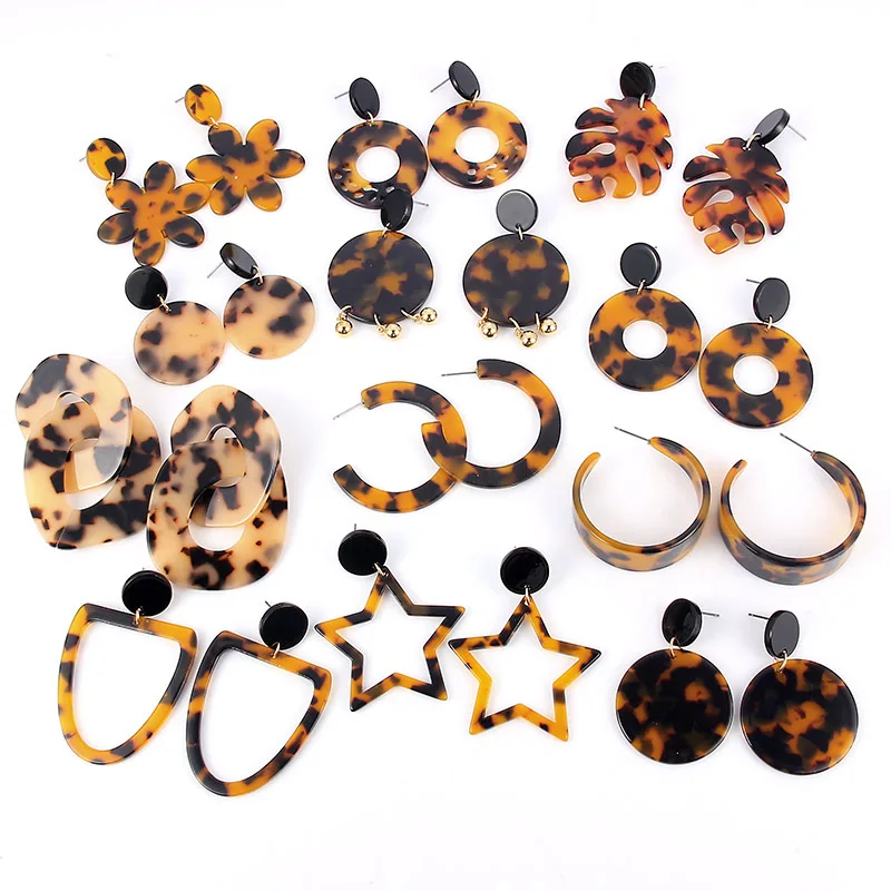 

Vintage Acrylic Leopard Print Dangle Earrings For Women Multicolored Big Geometric Long Drop Earring 2019 Bohemian Jewelry