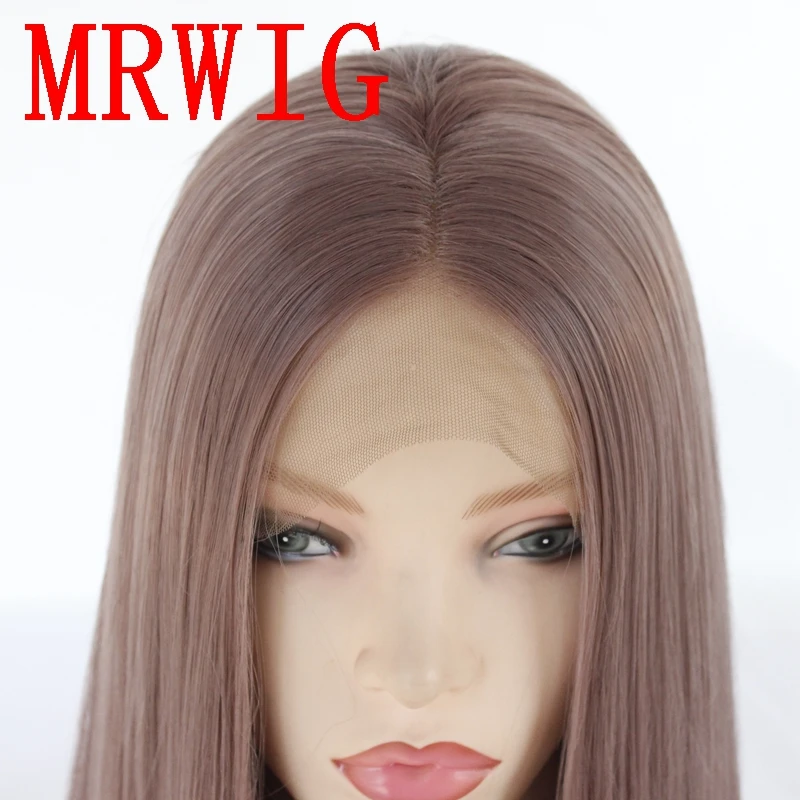 MRWIG Long Silky Straight Mxied Color Middle Part Synthetic Lace Front Wig Heat Resistant Fiber Cosplay 26in 320g for Woman
