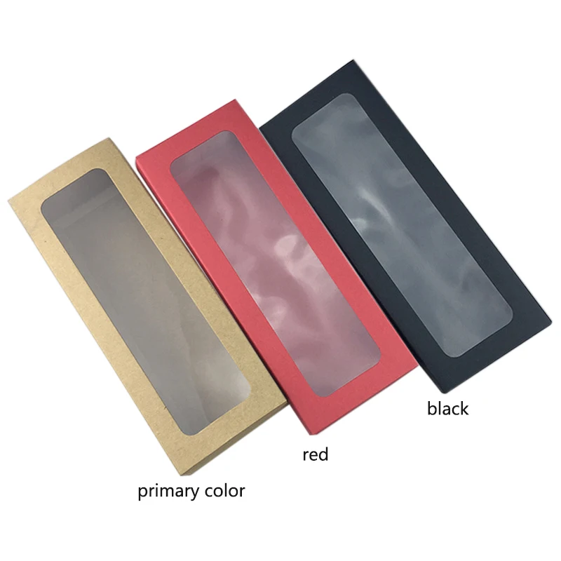 

Brown/Red/Black Kraft Paper Drawer Type Macaron Gift Box Paperboard Transparent PVC Window Cookies Chocolate Packaging Boxes P20