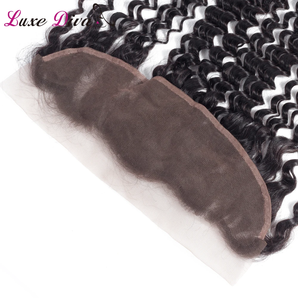 LUXE DIVA Hair Peruvian Deep Wave 13X4 Ear To Ear Lace Frontal Closure Human Non Remy Hair Lace Frontal Closure with Baby Hair