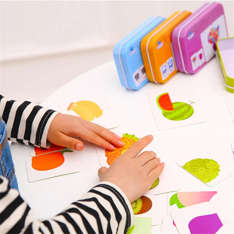 

New 32PCS Cards Iron Box Packing Puzzle Literacy and Cognition Cultivating for Jigsaw Puzzle Kids Educational Toys Child Gift
