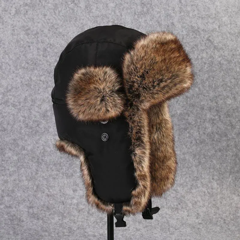 Boolawdee русской зимы Куртка-бомбер шапка унисекс для взрослых мужчин женский хлопок плюс из искусственного меха с ушами 57 59 61 63 см черный m203