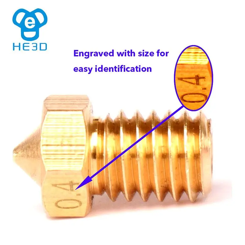 10pcs HE3D 3d printer hot end M6 Nozzle for v5 v6 Size 0.4mm pure copper Printhead mk8 Extruder For 1.75MM