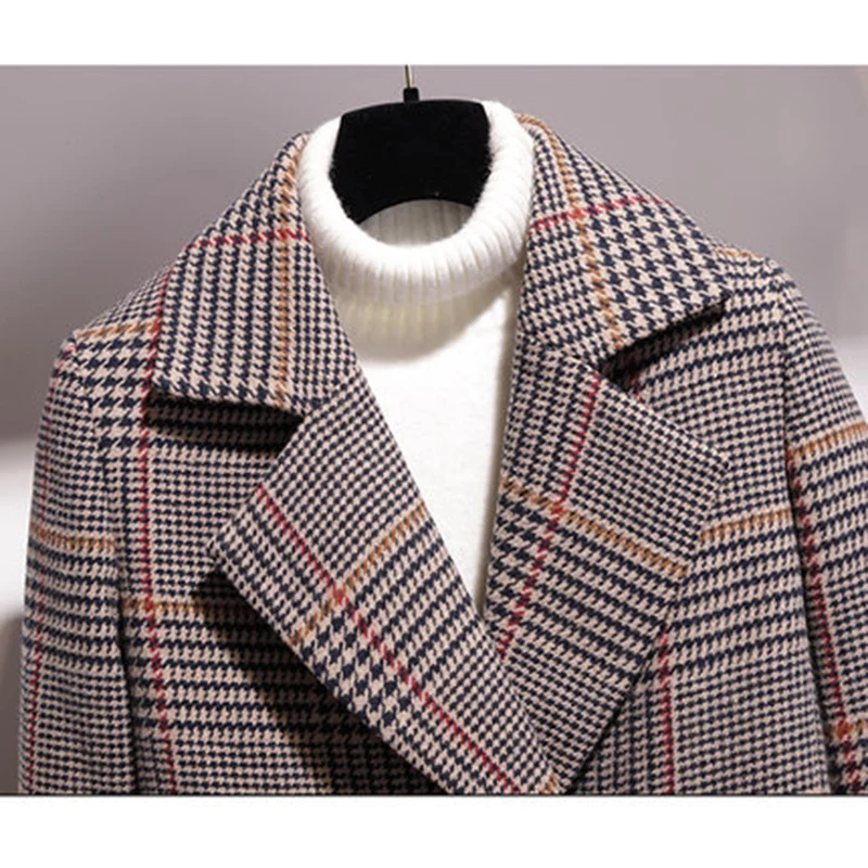 Новое зимнее шерстяное пальто с гусиной лапой Женская куртка для отдыха женское Свободное пальто большого размера шерсятнное пальто тонкая Смешанная верхняя одежда T29
