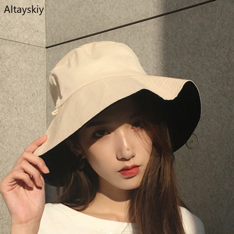 

Bucket Hats Women Summer Sun Shading Elegant Double-sided Wear Fisherman Hat Womens Wide Brim Korean Style All-match Trendy Chic