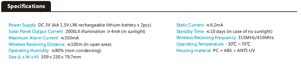 Solar Siren specification