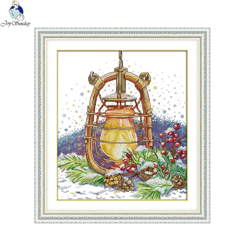 

Joy Sunday Snow Night Oil Lamp Cross Stitch Kits 11CT Printed Fabric 14CT Canvas DMC Counted Chinese Embroidery Needlework set