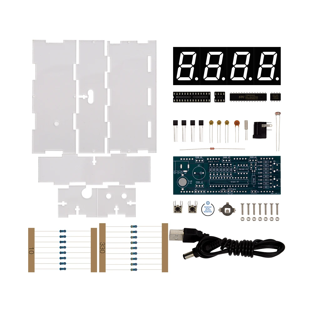 Белый светодиод Электронные часы микроконтроллер цифровые часы термометр времени DIY Kit с PDF учебник