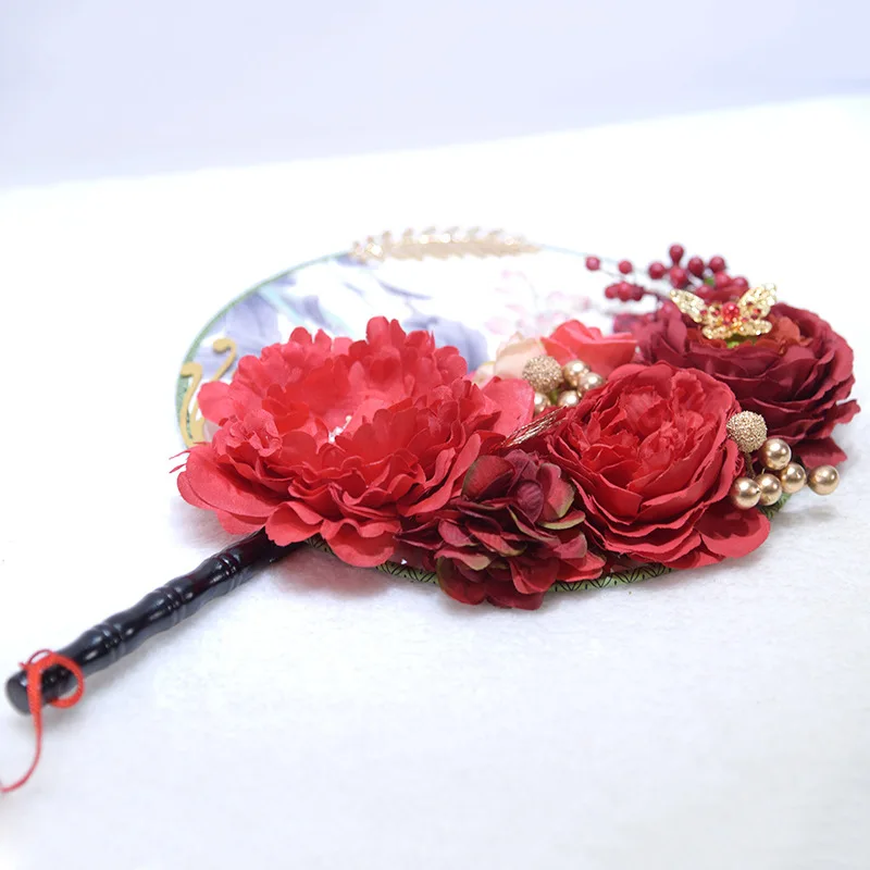 Kyunovia палочка вентилятор букет с кристально красного цвета, цветки пиона и Розы Шелковый Свадебный букет Большой Свадебный букет D28