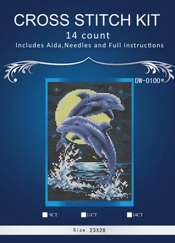

Needlework 14CT unprinted Cross stitch kits For Embroidery moon dolphin Counted Cross-Stitching Dimensions16732 Playful Pair