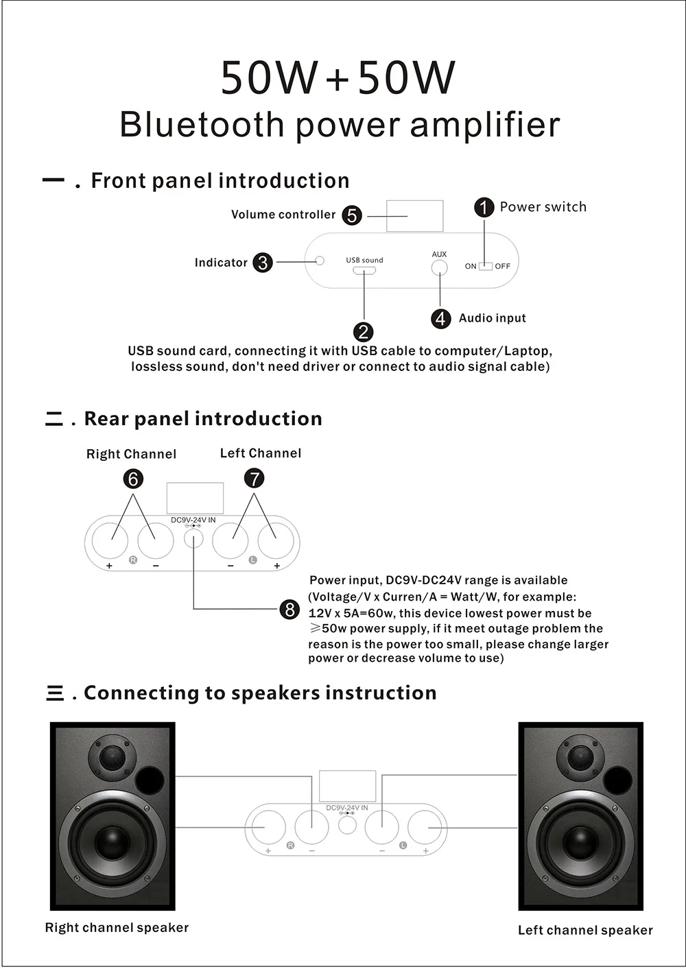 New Hi-Fi Digital Amplifier Stereo Mini Bluetooth 5.0 Audio Desktop Power Amp 50W+50W Amplifiers