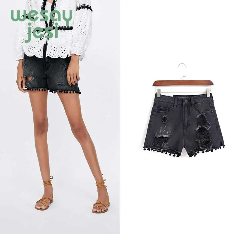 

2019 new summer denim shorts women quality england high street washed hole tassels harem denim mom shorts women plus size