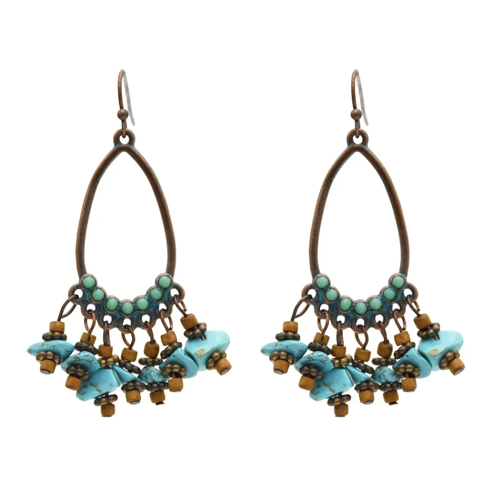 

Ethnic Retro Wood Beads Blue Stone Shell Thread Tassel Drop Earrings for Women Bohemian Vintage Party Gypsy Indian Jewelry Gift