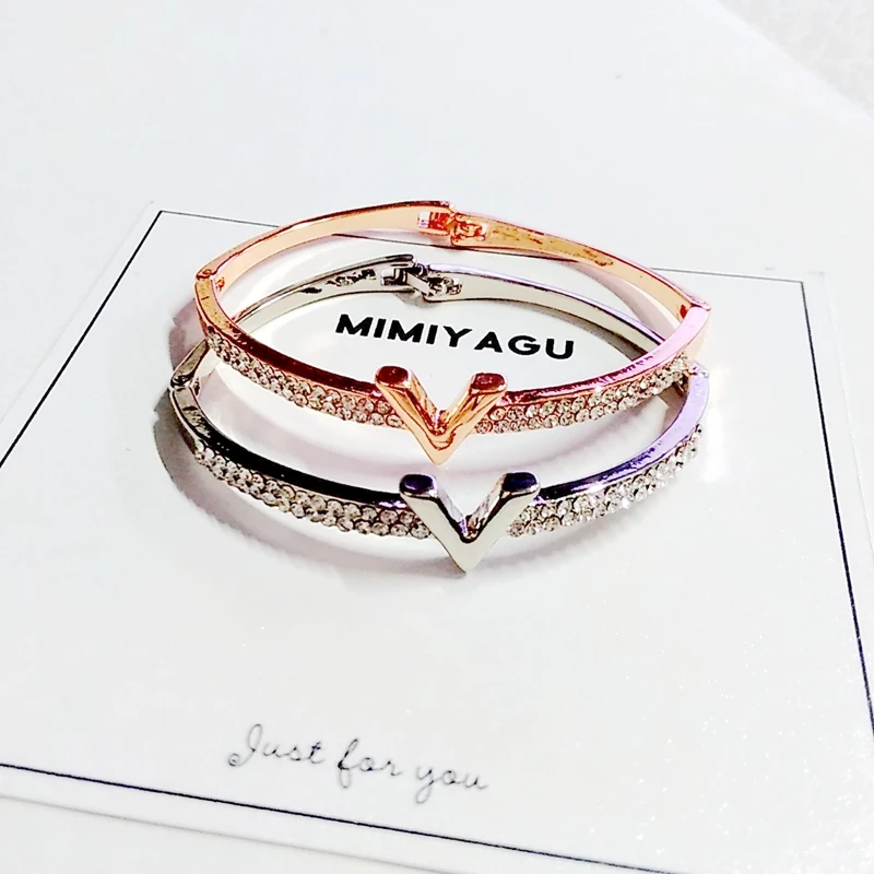 

Mimiyagu Luxury Crystal V Bangle For Women Arm Cuff Bangles Jewelry Bracelets for Women - Good quality