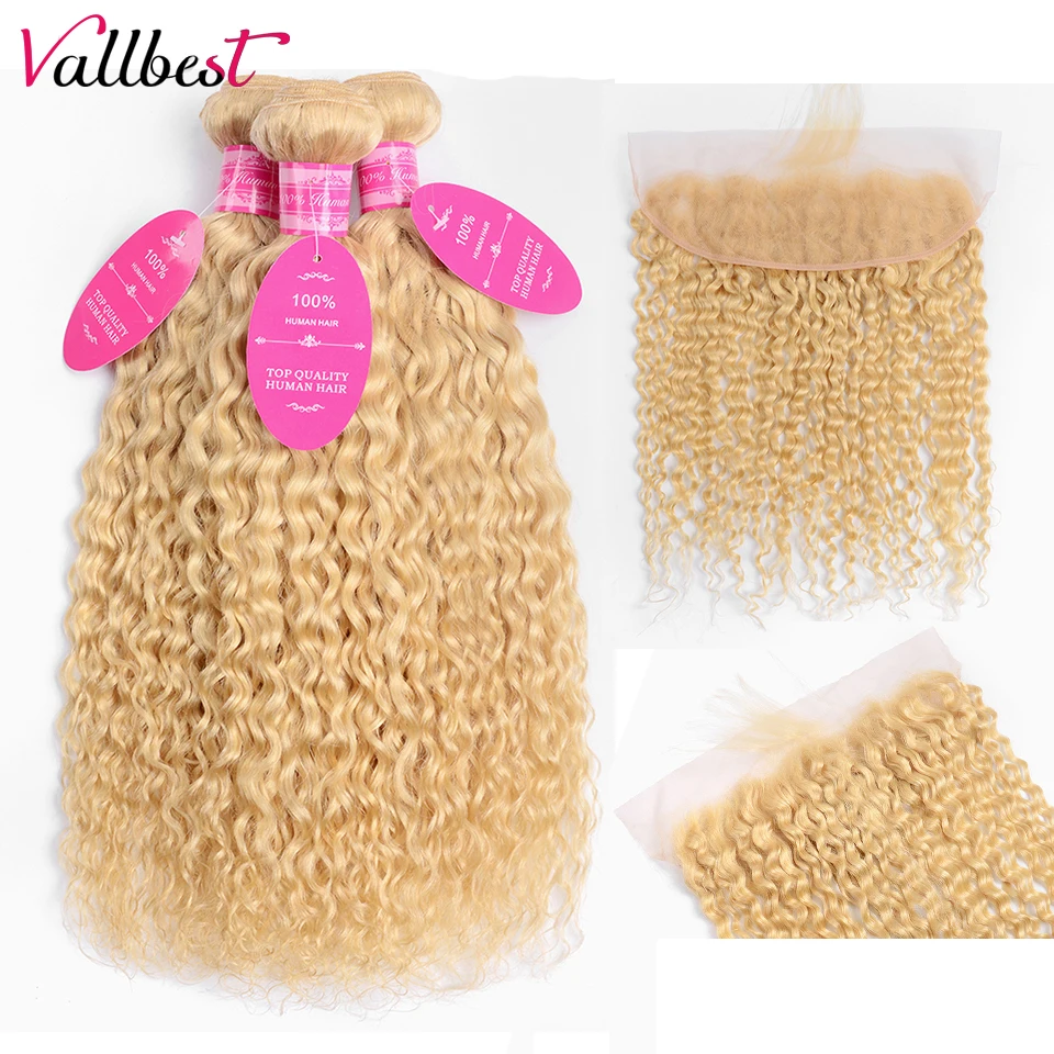

Vallbest Brazilian Water Wave 613 Blonde Bundles With Frontal Closure Human Hair Frontal With Bundles Remy Hair Extension 4PCS