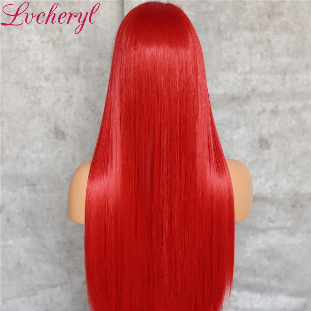Lvcheryl ручная связка 13x6 красный цвет свободная часть Futura волокна парики с прямыми волосами Длинные термостойкие синтетические кружева передний парик
