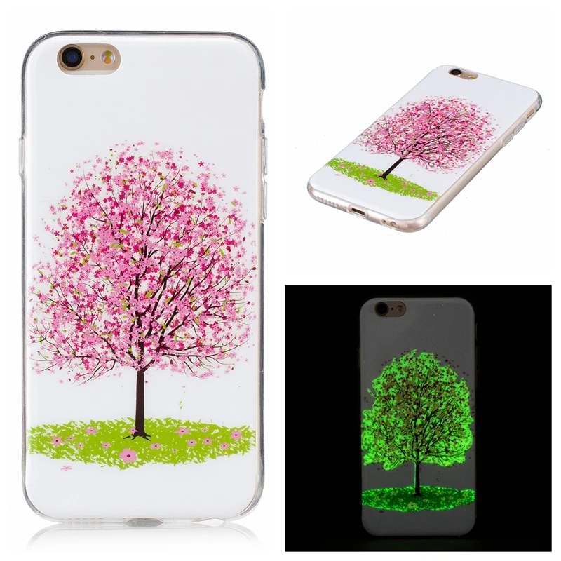 

MuTouNiao Cherry Tree Luminous TPU Soft Silicon Cell Phone Case Cover For iPhone 5 5S Se 5C 6 6S 7 8 10 X Plus Back Phone Case