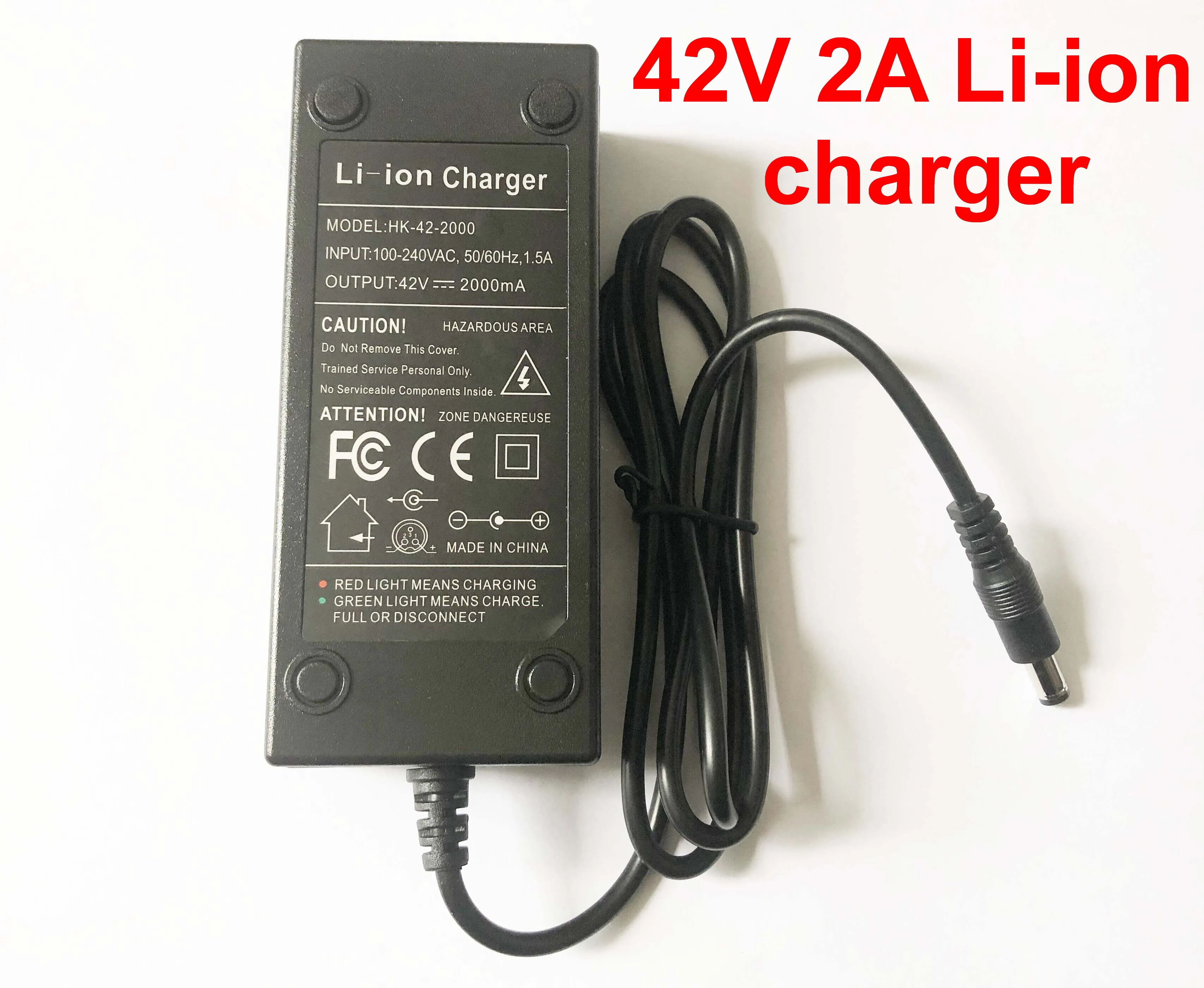 36V Lithium Battery Charger Output 42V 2A for 36V 10S Lithium Batteries Pack DC 5.5*2.1/2.5mm Plug 
