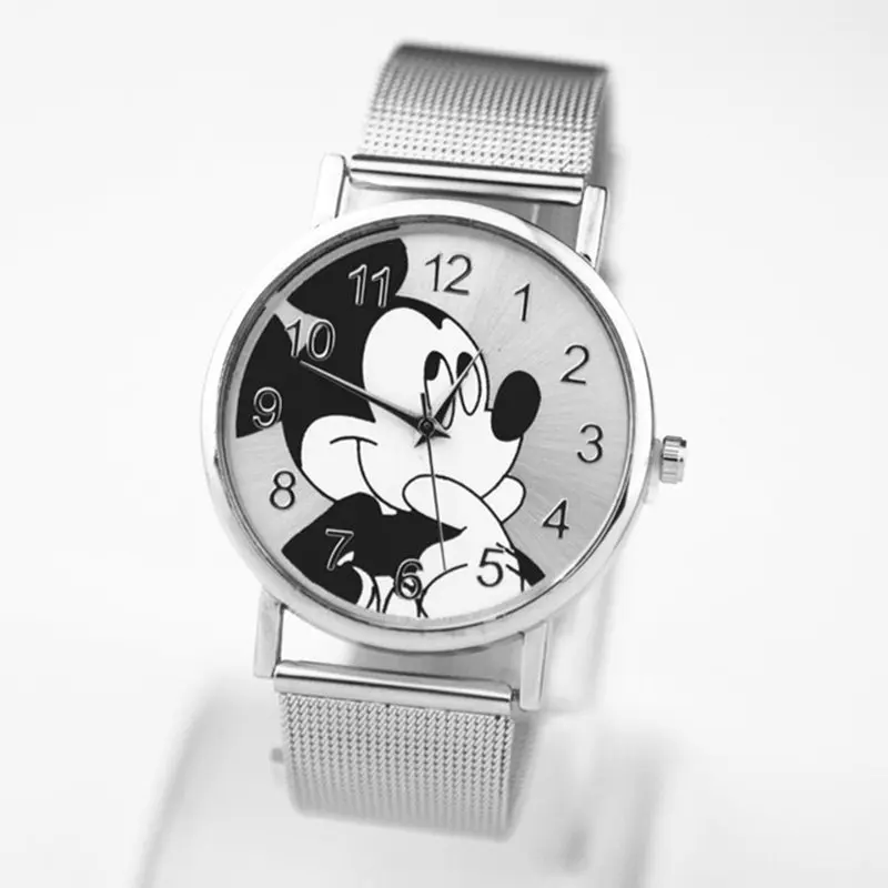 New Fashion Brand Mickey Mouse Luxury Quartz Watch Women Stainless Steel Mesh Strap Watches Lady Clock Kobiet Zegarka Hot Gift huismerk kopen in de aanbieding