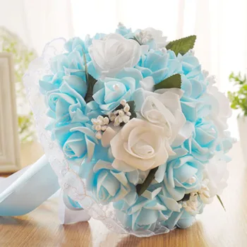 

Bride Bouquets Artificial Wedding Flower Roses Bride Holding Bouquet Lace Ribbon Decor TB Sale