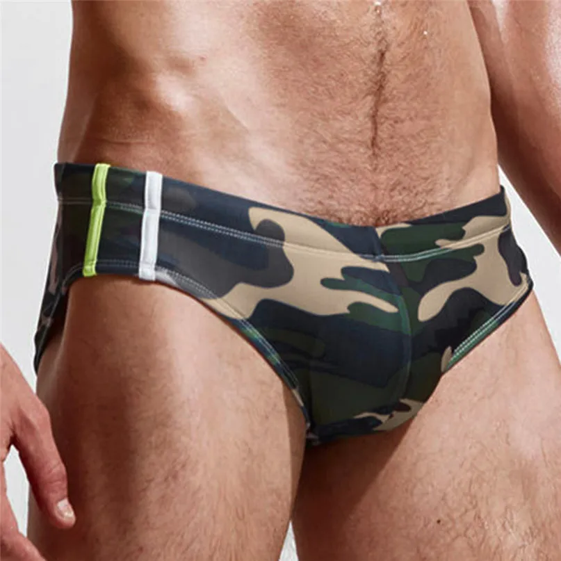 New Mens Swim Briefs Swimwear Boxer Shorts Zipper Pocket Boxers Underwear Men Comfortable Camouflage Beach Swim Trunks  #2J19  (1)