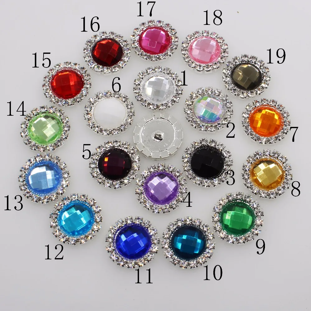 

Fashion new 50pc/Lot 18mm shank multicolor round acrylic rhinestones metal buttons wedding home decoration craft supplies
