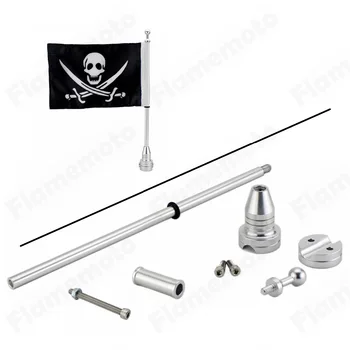 

Motorcycle Accessories Flagpole Chrome Rear Side Mount Flag Pole with Pirate Skull Flags For Harley Honda Triumph Custom
