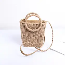 Женская соломенная сумка небольшой площади сумка ручной работы Плетеные пляжные сумки сплошной цвет женские повседневные летние сумки