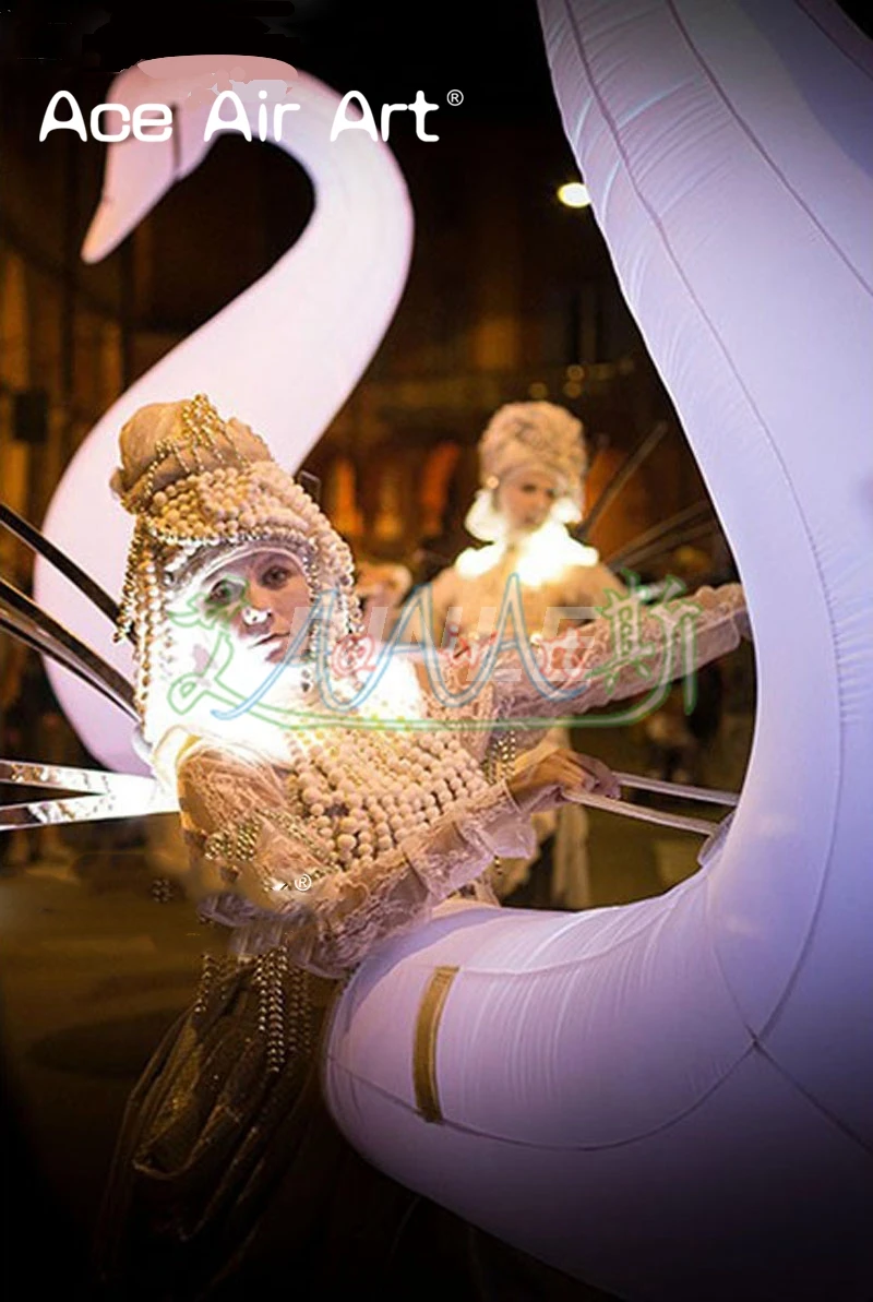  2.5m H white inflatable lighting swan modelcustom art inflatable swan props for event/festival para
