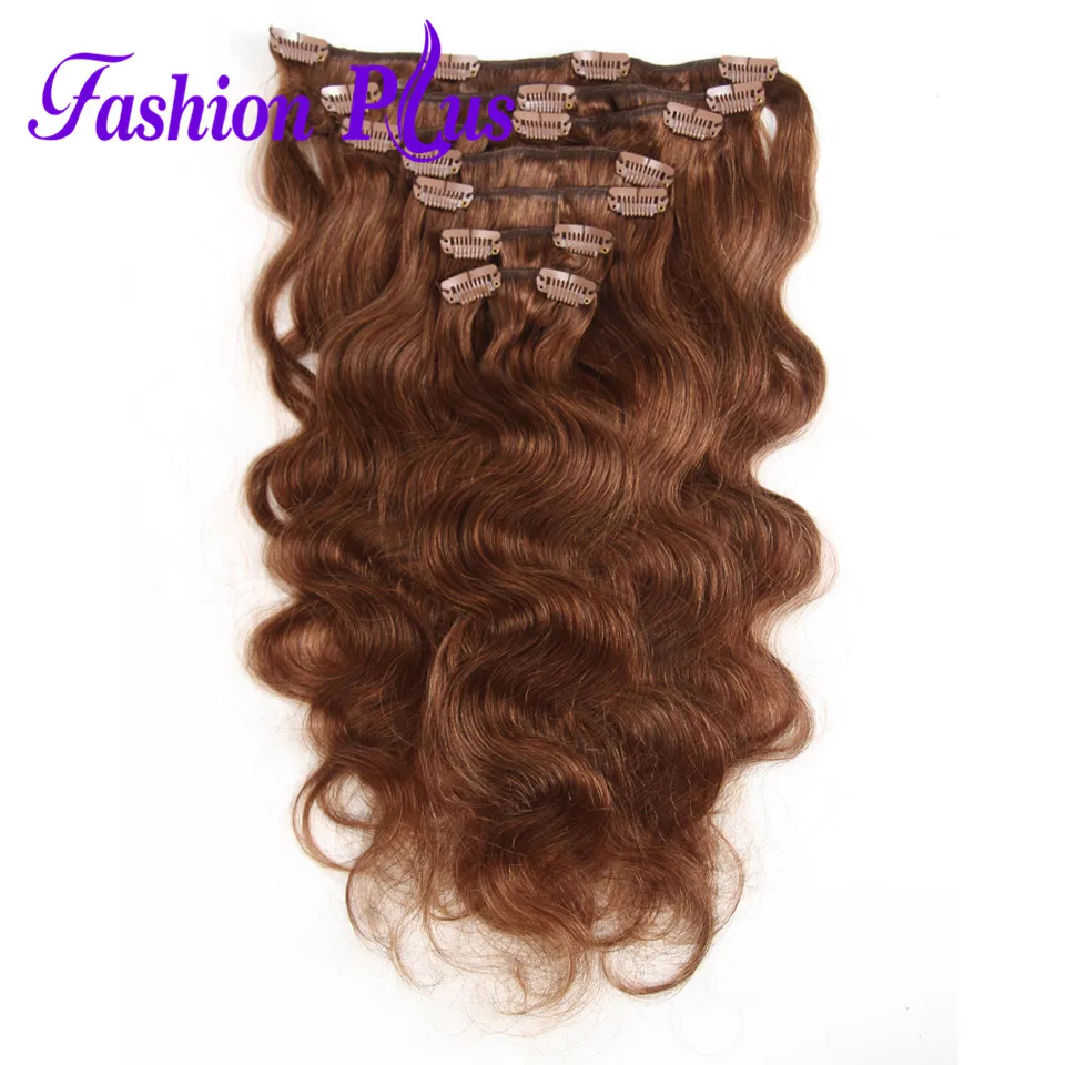

Fashion Plus Remy Human Hair Clip In Extensions Machine Made 7pcs/set 120g Brazilian Hair Clips Full Head For Black Women