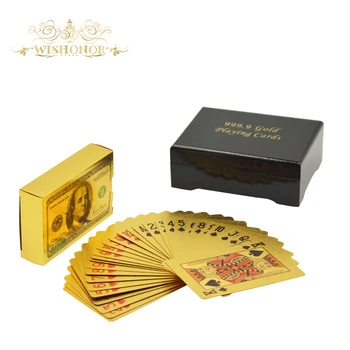 

New 24K Custom Playing Cards Colored USD 100 Dollar Poker Cards in 99.9 Gold Plated With Wood Box & Golden Certificate