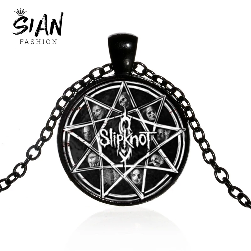 

SIAN Trendy Rock Band Slipknot Necklace SLIPKNOT Logo Printed Handmade Glass Cabochon Necklaces Pendants Gift Hip Hop Punk Chain