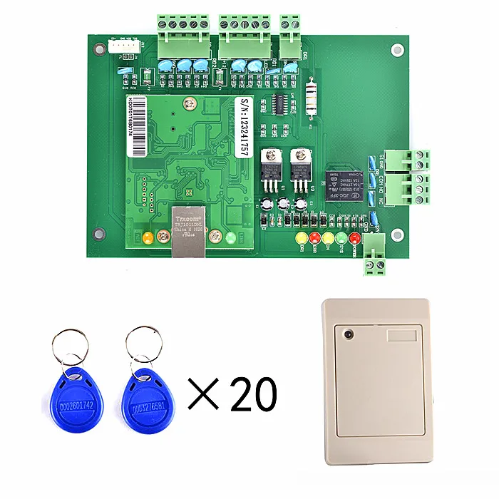 

New RFID TCP/IP One Door Access Control Board Green Board TCP/IP+Free English Software +1 Pcs Card Reader+ 20 RFID Card