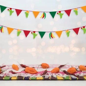 

New Fashion Cinco De Mayo Mexico Party Decoration Green Red Yellow Triangles Cactus Hanging Buntings Mexican Party Supplies