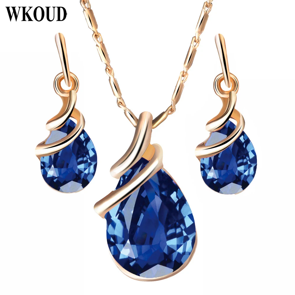 WKOUD сплава кристалла ожерелье серьги комплект 3 цвета jewellery наборы для женщин