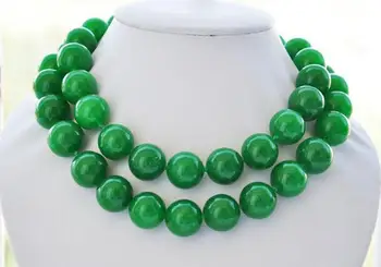 

BEAUTIFUL 32" 12mm nature round green stone bead necklace s