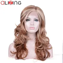 Alizing Light Brown Lace frontal Wig L part Golden Brown High Temperature Fiber Synthetic Hair Front Lace Wig Big Long wave k040 bow style wig decorative hair clip golden l