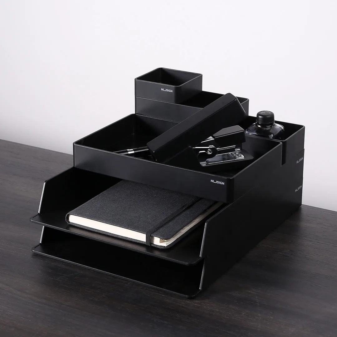 Xiaomi مكتب منظم مكتب ماكياج منظم أدوات التجميل صندوق تخزين حامل المجلات المدرسة مكتب منظم قرطاسية رف الأسود