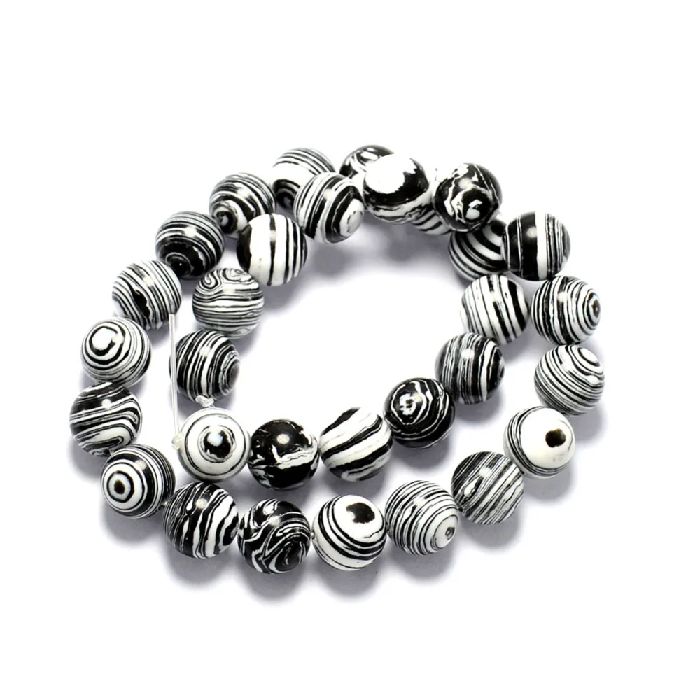 

15" Strand Round Synthetic Stone Black And White Malachite Loose Beads For Jewelry Making Charm Bracelet Neck 4/6/8/10/12mm