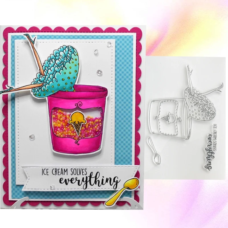 

TYLL Ice cream girl Stamp Clear Rubber Stamp Craft Stamp For Scrapbook Card Making Handmade Gift Letter Decorate DIY