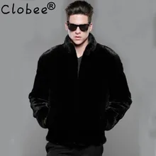Горячая Распродажа, зимний мужской роскошный искусственный норковый шуба, черное модное повседневное пальто из меха кролика, кожаные куртки с воротником-стойкой, большие размеры