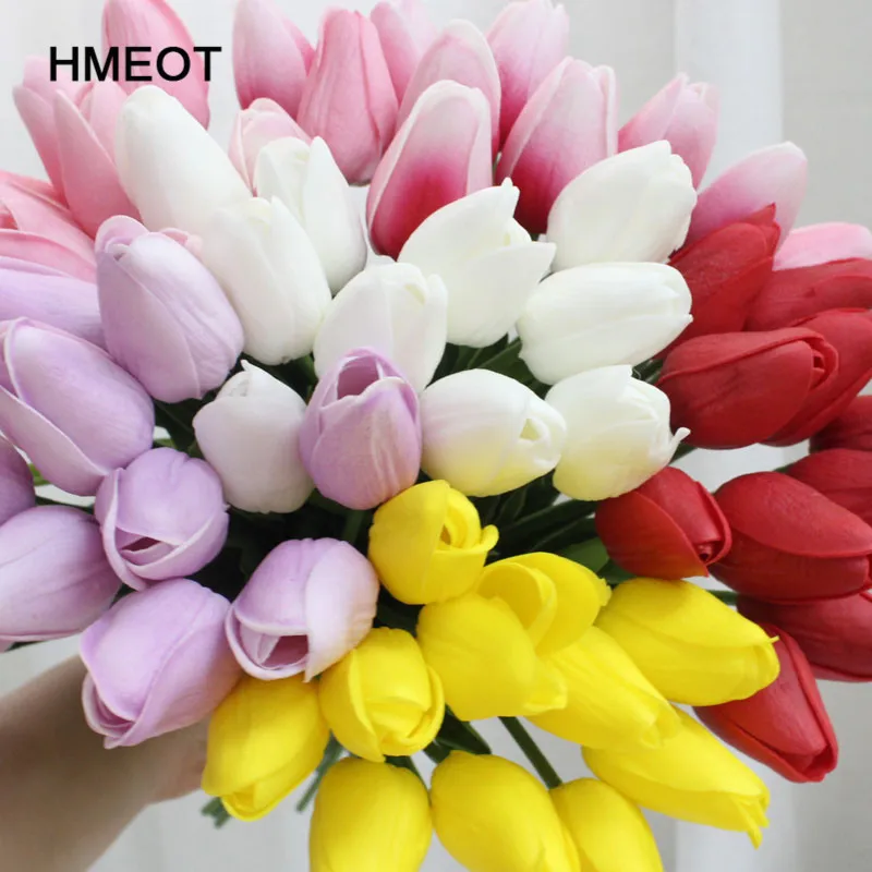 

HMEOT 10 Pcs Real touch flowers latex Tulips flower Artificial Bouquet Fake flower bridal bouquet decorate flowers for wedding
