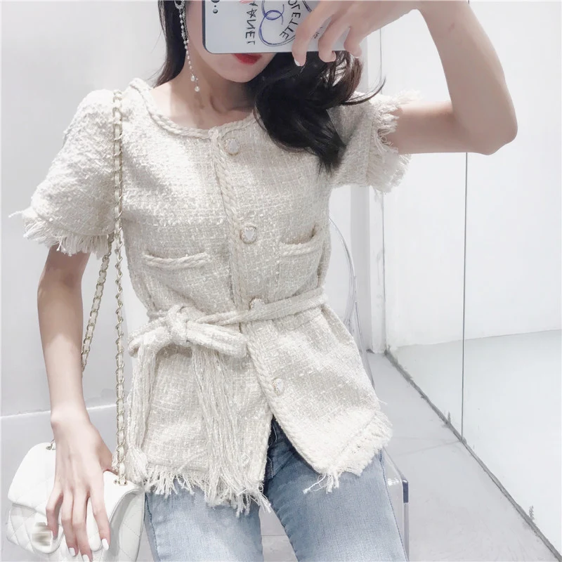 Courtes Femmes Tempérament Frange breasted Slim Veste De Manches 1 Unique Nouvelle coréen Tops Courte D'été À qTI5FA