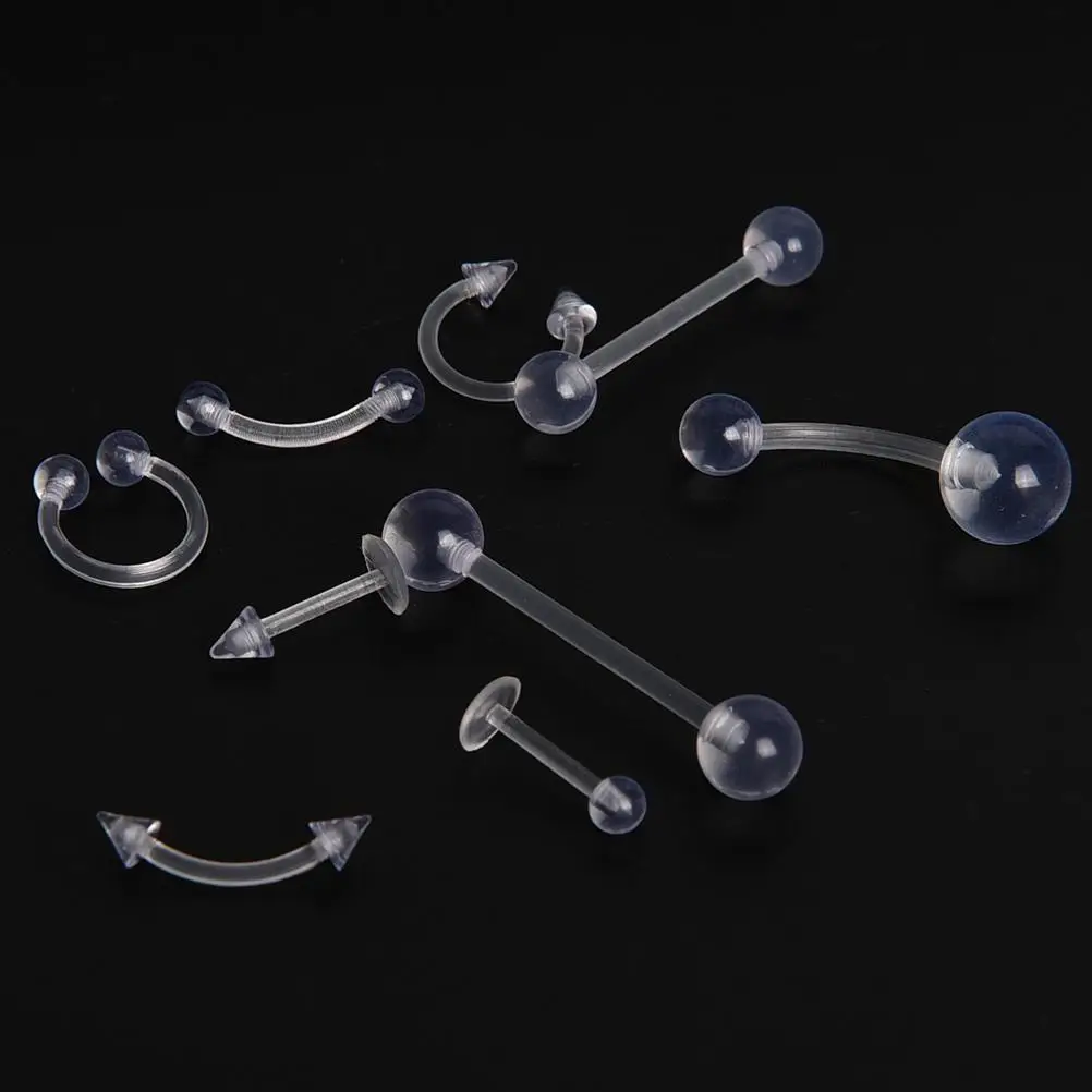 

9PCS New Style Piercing Tongue Barbell Ladies Simple Nose Ring Retainer Stud Bone Pin Clear Transparent For Women Body Jewelry