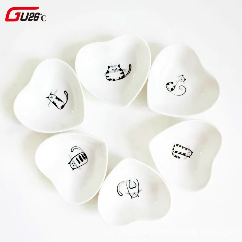 

Love Heart Or Square Sauce Bowl Cat Ceramic Vinegar Seasoning Butter Dish Mini Sauce Salt Snack Small Plate For Kitchen Gadget
