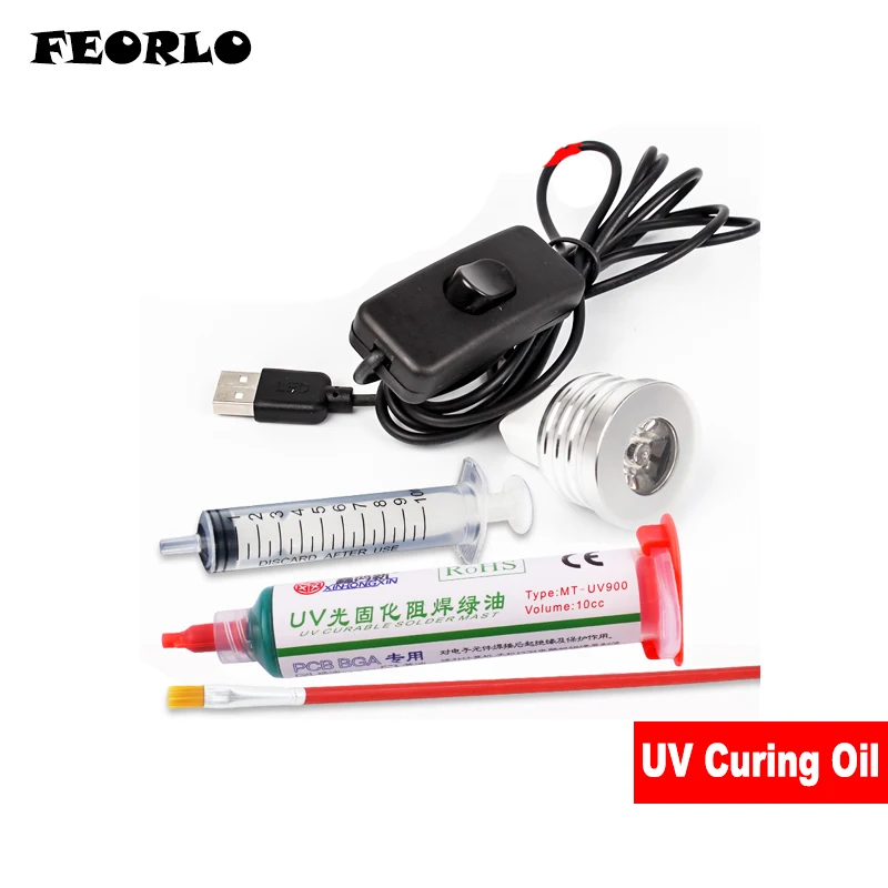 

10ML GREEN UV SOLDER MASK PCB BGA PAINT PREVENT Soldering Welding Fluxes Oil+ 12led UV curing light+brush+needle syringe