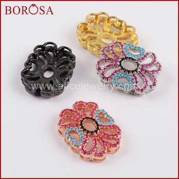 

BOROSA 10pcs Handcrafted CZ Micro Pave Flower Beads Connector, Mix Color Colorful Rainbow Zirconia Beads Findings WX761