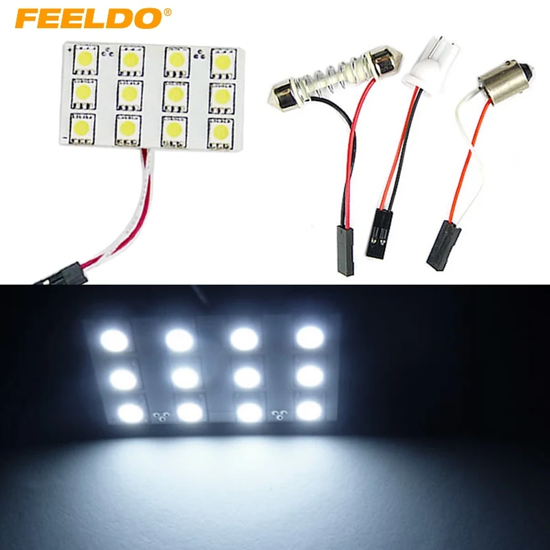 

FEELDO 50Pcs White Car 12SMD 5050 12LED LED Light Panel with T10/BA9S/Festoon Adapters Dome Bulb #FD-1228